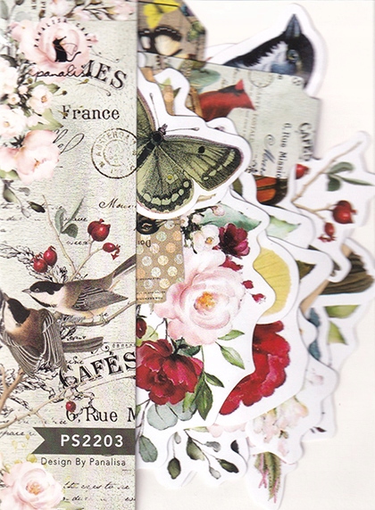 NAKLEJKI scrapbooking ptaki kwiaty - zestaw - ok40szt