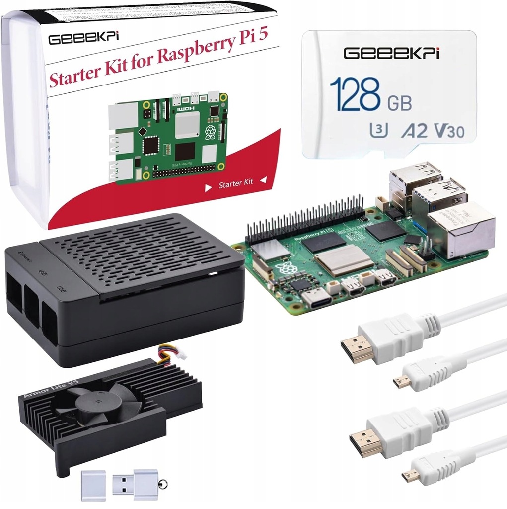 Starter GeeekPi Zestaw startowy dla Raspberry Pi 5 8 GB z kartą SD 128 GB