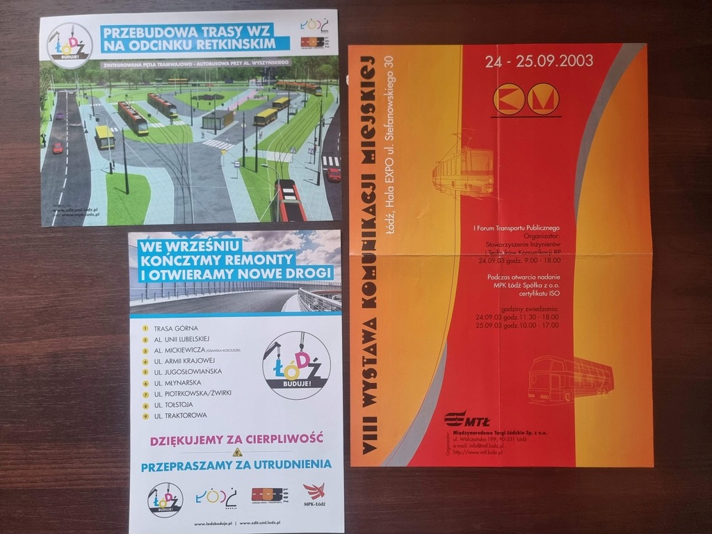 zestaw ulotek KMST MPK Łódź (5) tramwaje autobusy WOŚP