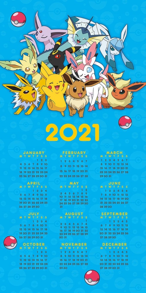 Oryginalny kalendarz Pokemon 2021 ścienny 30x30 cm
