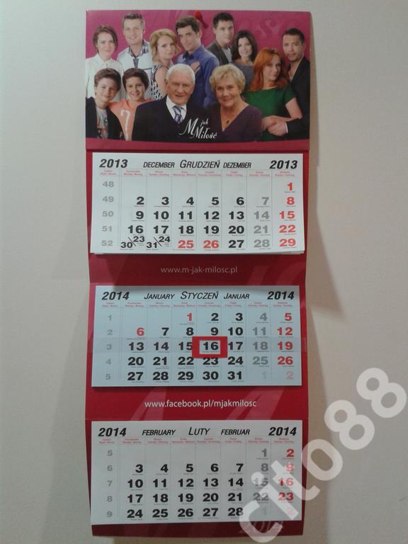Kalendarz trójdzielny "M jak miłość" na 2014 rok