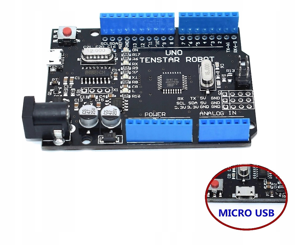 Arduino UNO R3 ATMega328, micro USB, piny