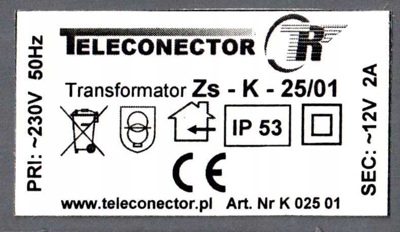 TRANSFORMATOR ZALEWANY 12V TELECONECTOR