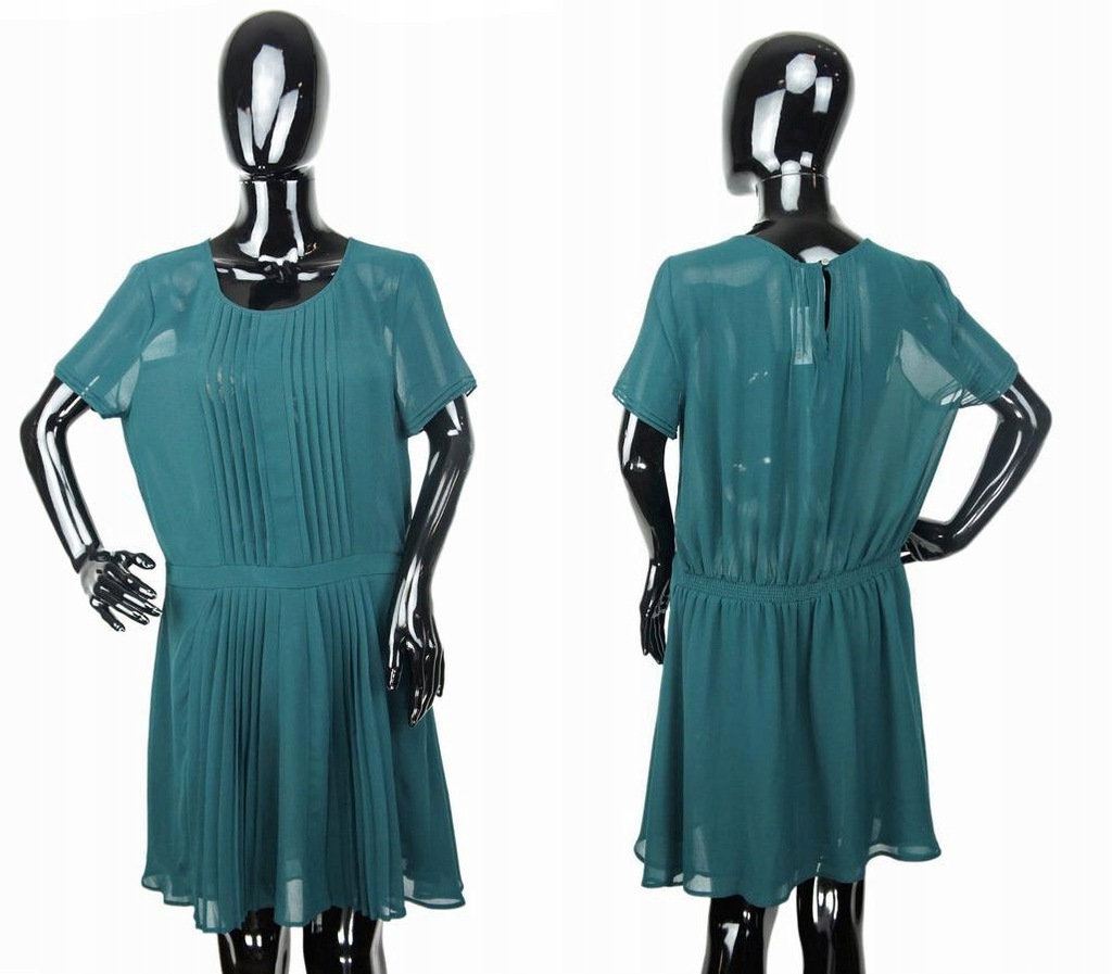 PEPE JEANS Szmaragdowa szyfonowa sukienka mini (L)