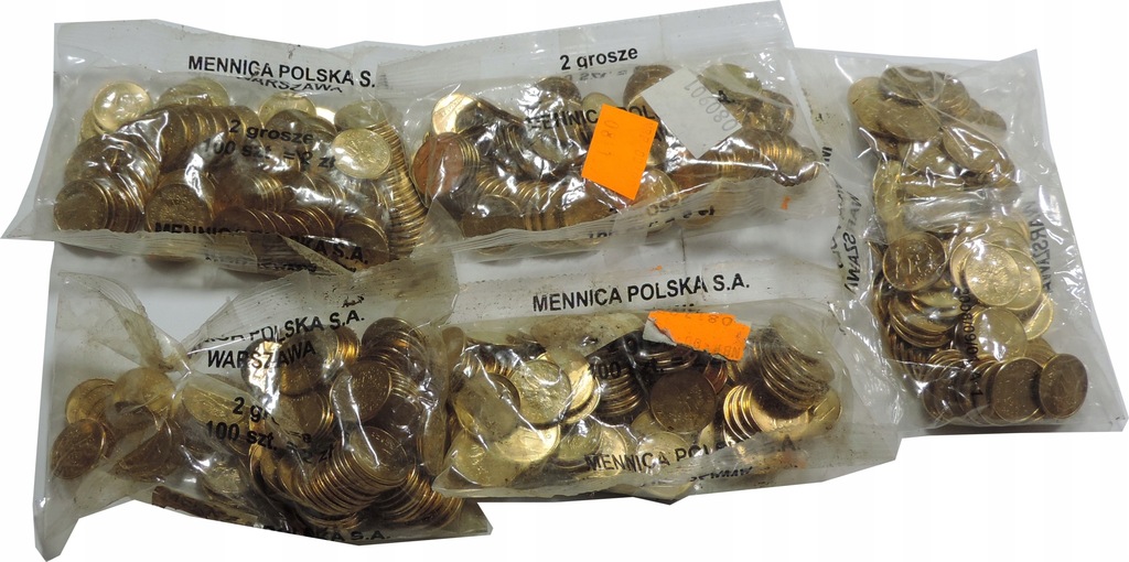 ZESTAW 5x ORYGINALNY WOREK MENNICZY - 100x 2 GROSZE 2007 -OY782
