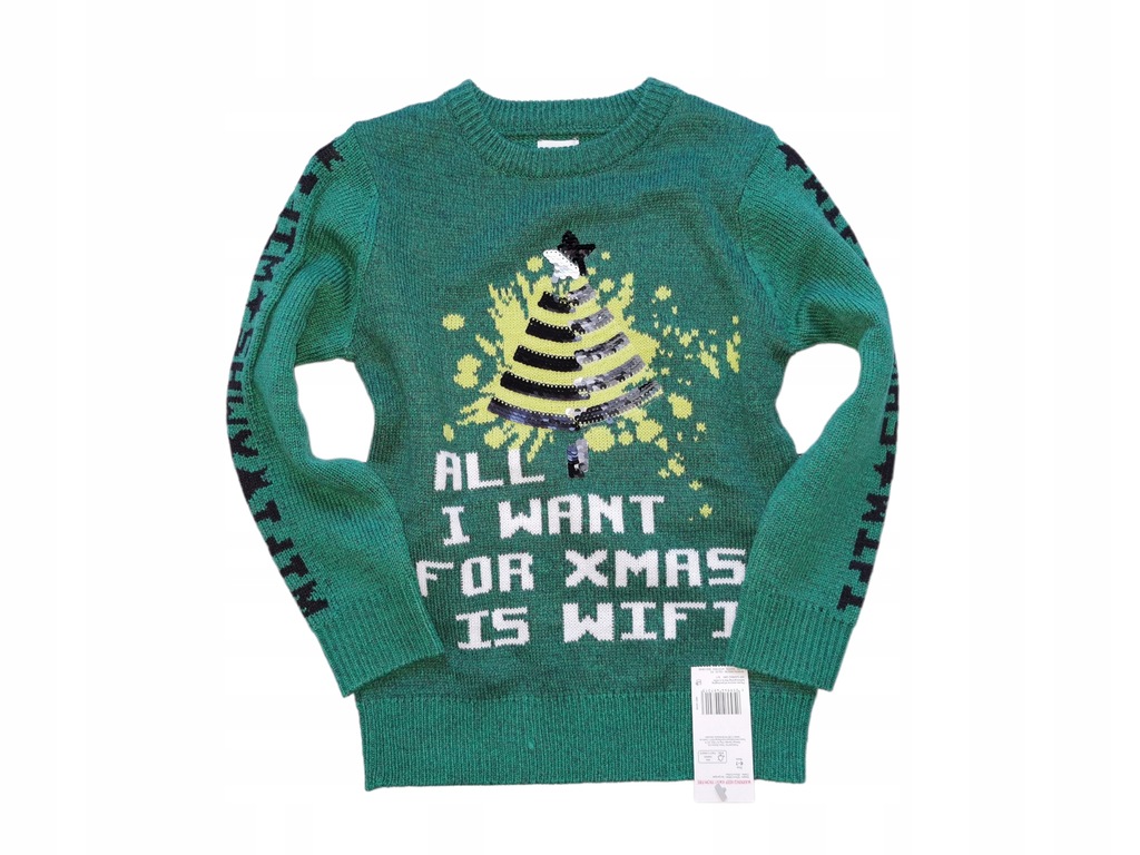 F&F* Świąteczny sweterek z Choinką zmienne cekiny 6-7 L 122 cm