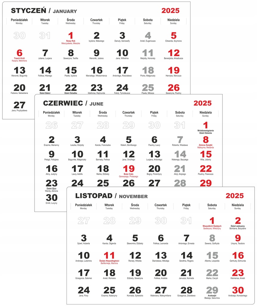 Kalendarium edytowalne 2025 - WZÓR 2, CDR, 14 kart