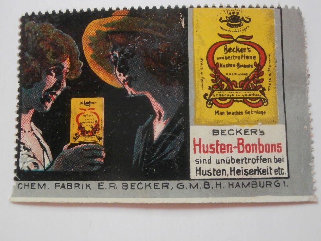 Becker - cukierki na kaszel - zalepka reklamowa