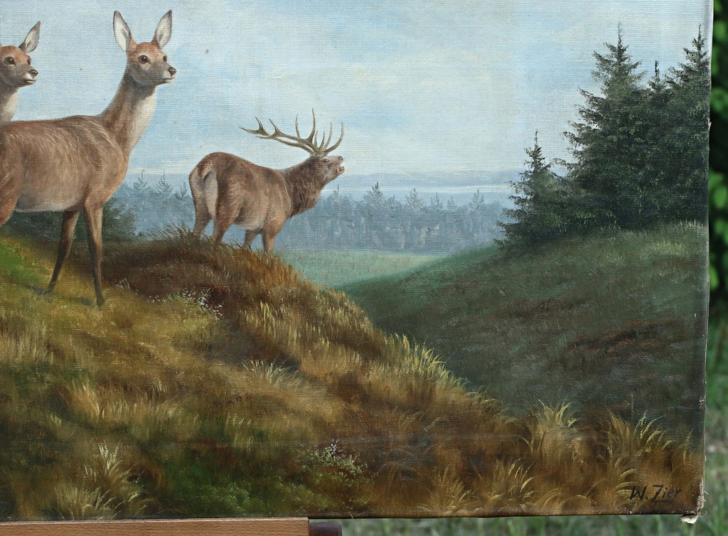 WOLMER ZIER (1910-1990) - CENNY PEJZAŻ Z SARNAMI - 13091011417 ...