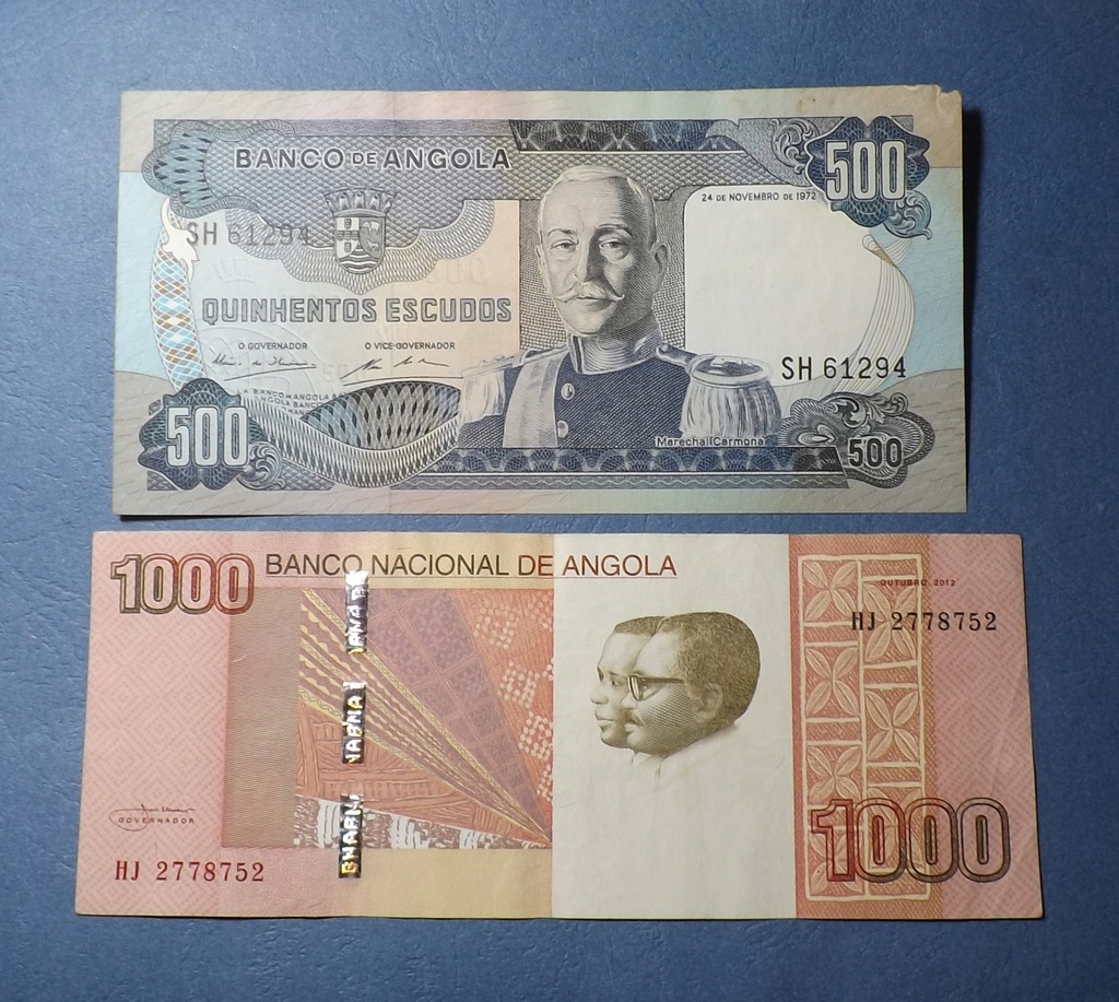 500 escudos 1972+1000 kwanzas 2012 ANGOLA