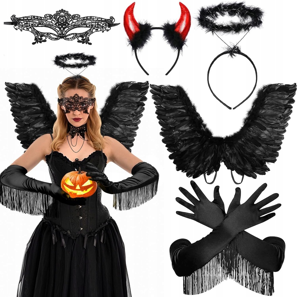 iZoeL Akcesoria halloweenowe do cosplay czarny anioł