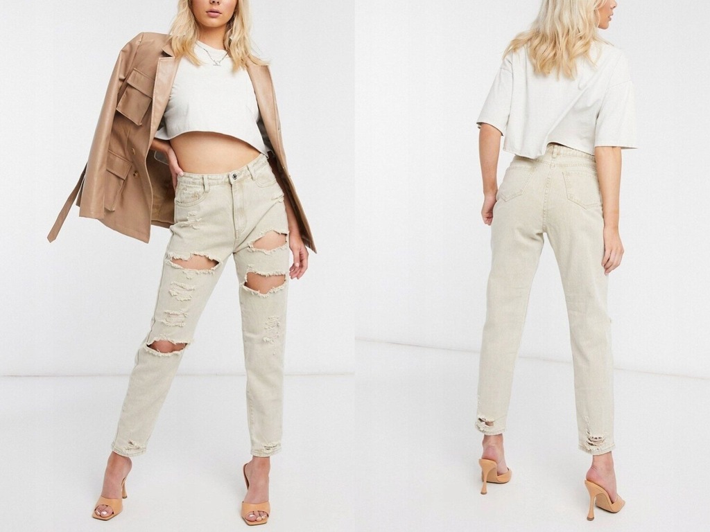 Missguided Mom jeans spodnie jeansowe dziury 42