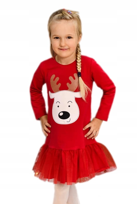 STYLE KIDS - CZERWONA SUKIENKA RENIFER TIUL 104