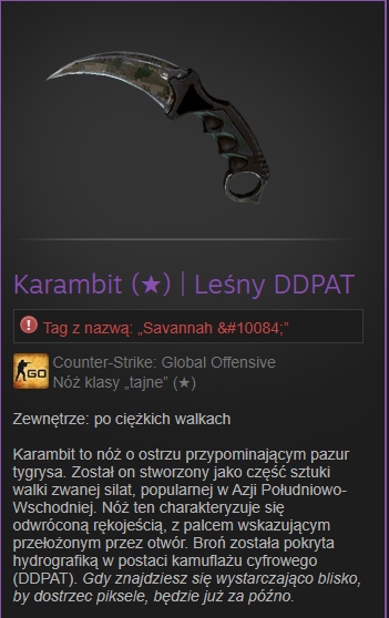 Nóż Karambit Leśny DDPAT CS-GO