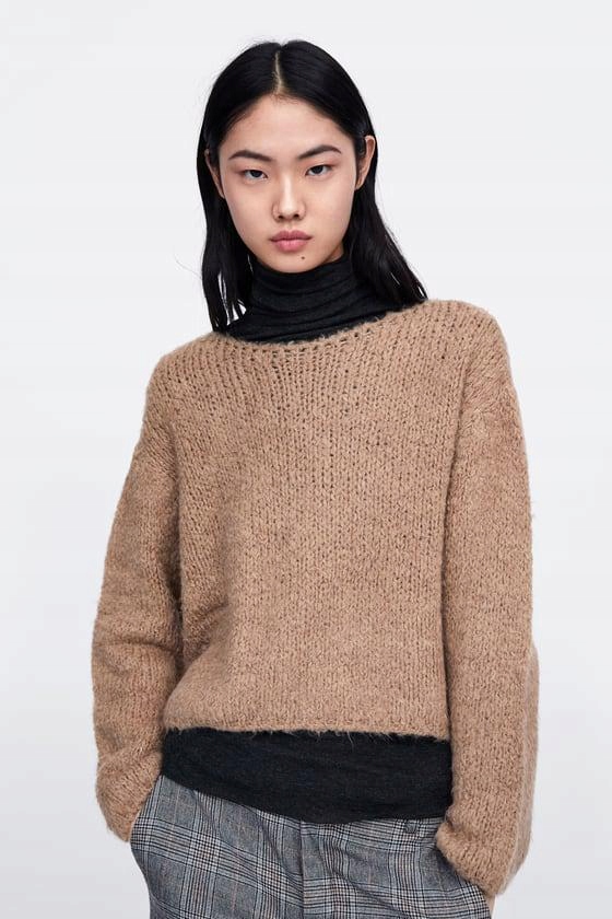 K5U094 ZARA KNIT__MD4 BEŻOWY SWETER OVERSIZE__M