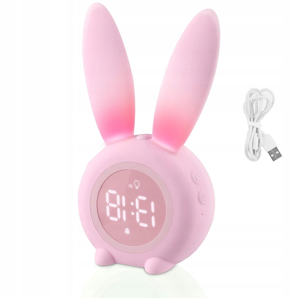 Alarm Clock Cute Rabbit Design With Night Light 6 Polyphonic Ringtones 9cm