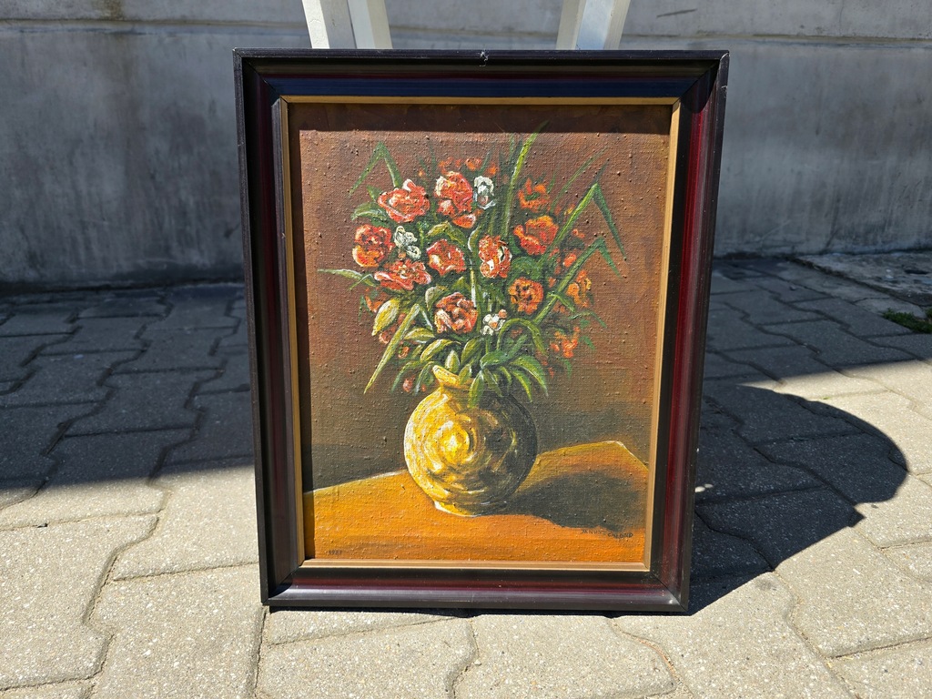 Stary obraz olejny na płótnie Kwiaty w wazonie Chłond