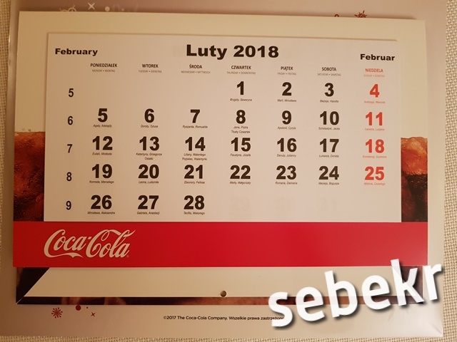 Kalendarz ścienny Coca Cola