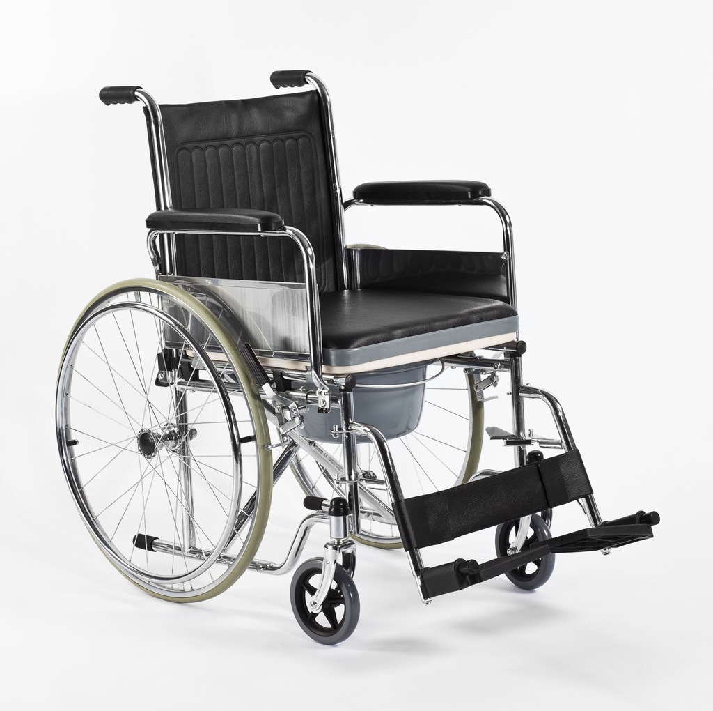 Stalowy wózek inwalidzki z funkcją toalety