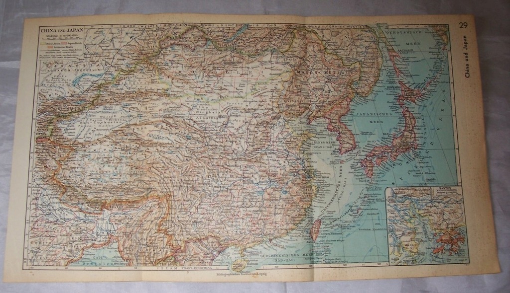 CHINY I JAPONIA. Stara mapa. 1935.