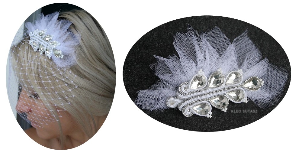 WOALKA TOCZEK FASCYNATOR LIŚĆ ŚLUB ŚLUBNY BIAŁA