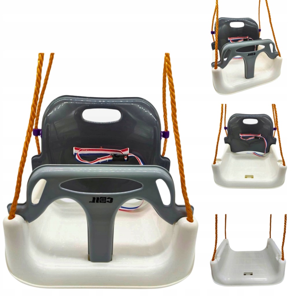 HUŚTAWKA DLA DZIECI OGRODOWA FOTEL WISZĄCY MOCNA 3w1 KUBEŁKOWA PASY SZARA