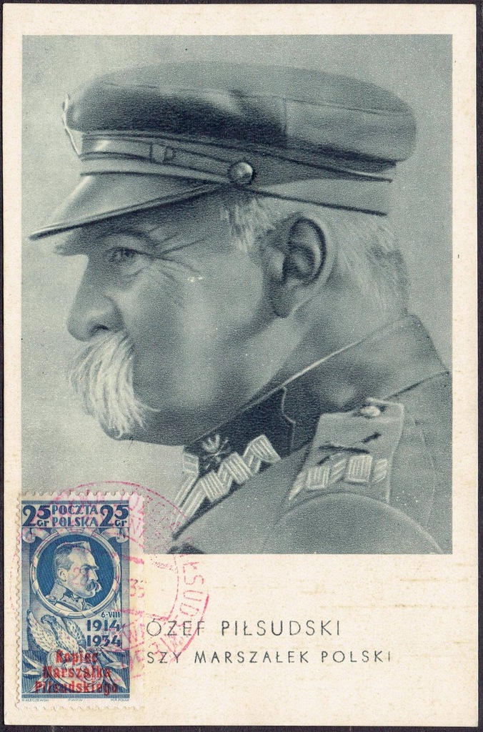 J/ Karta maximum Józef Piłsudski czerwony kasownik