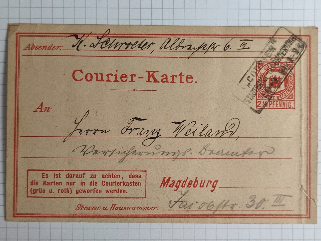 Courier Karte Pocztowa Karta 1891 Magdeburg