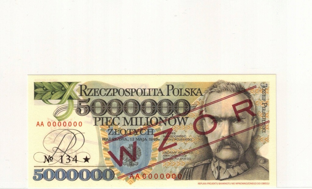 5 000 000 zł 1995 Piłsudski - seria AA 0000000 WZÓR