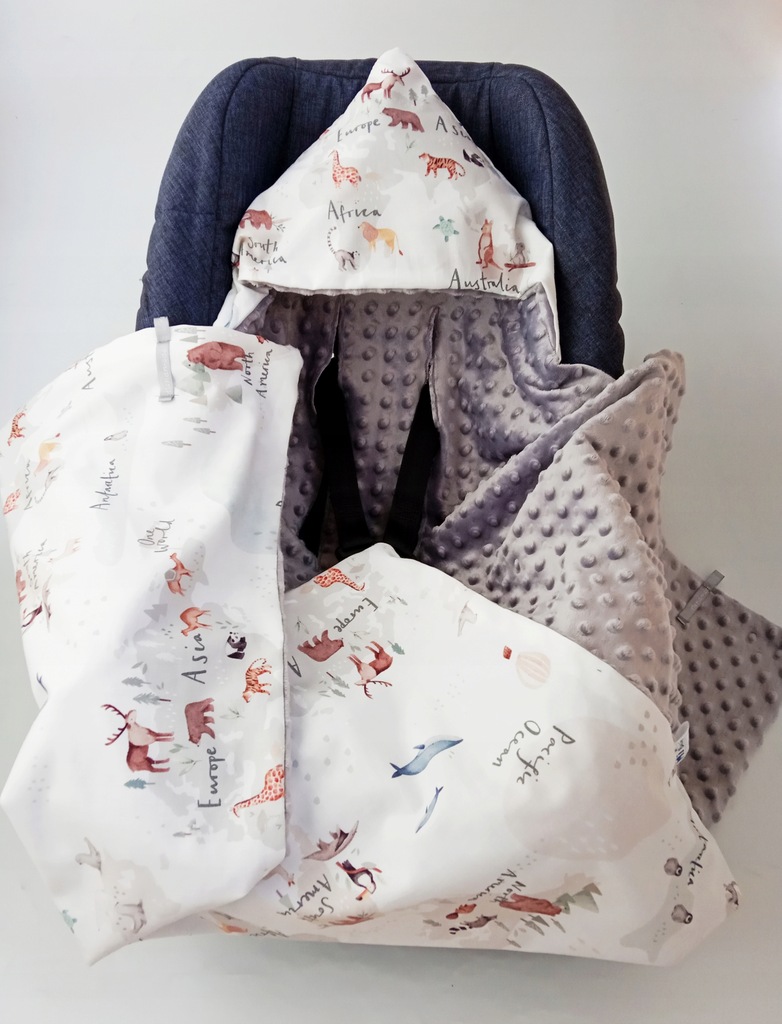 Kocyk do fotelika Otulacz Bawełna- Mapa świata