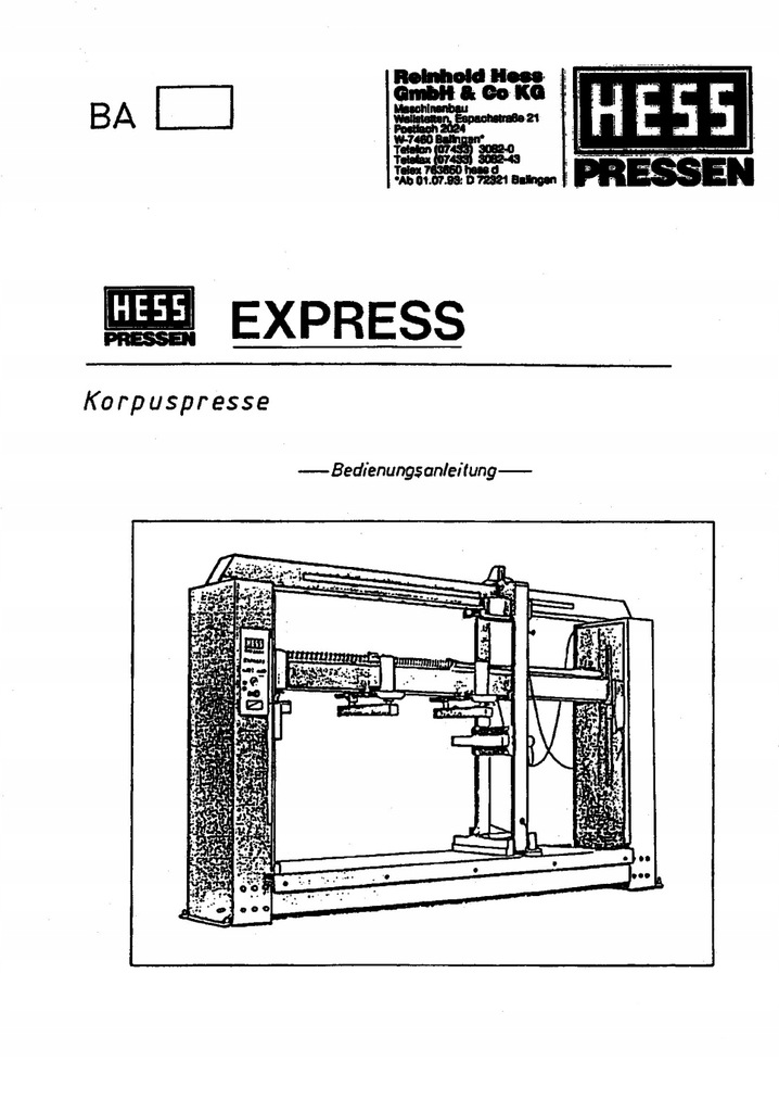 Instrukcja obsługi DTR prasy korpusowej HESS
