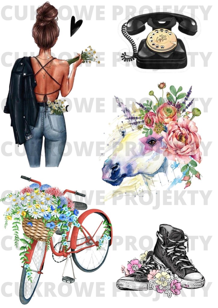 WYDRUK CUKROWY WYSOKA JAKOŚĆ DZIEWCZYNA ROWER KOŃ