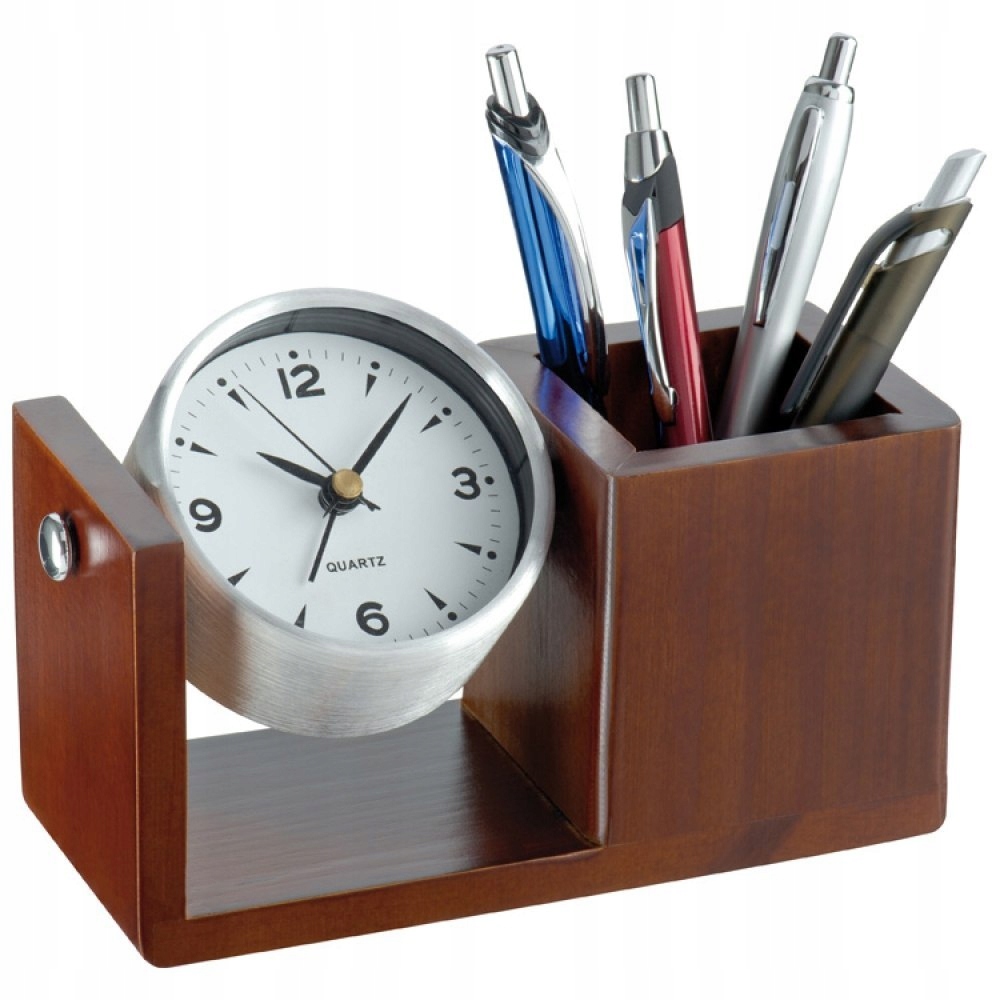 Aluminiowy zegar biurkowy z organizerem