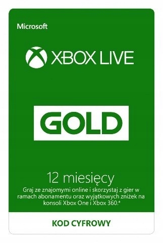 Subskrypcja Xbox Live Gold 12 miesięcy - KOD KLUCZ