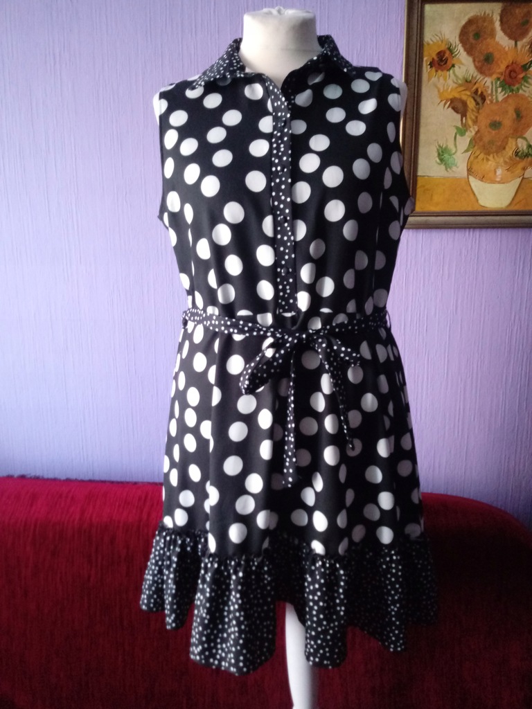 Sukienka LIPSY czarna w białe groszki grochy r.46