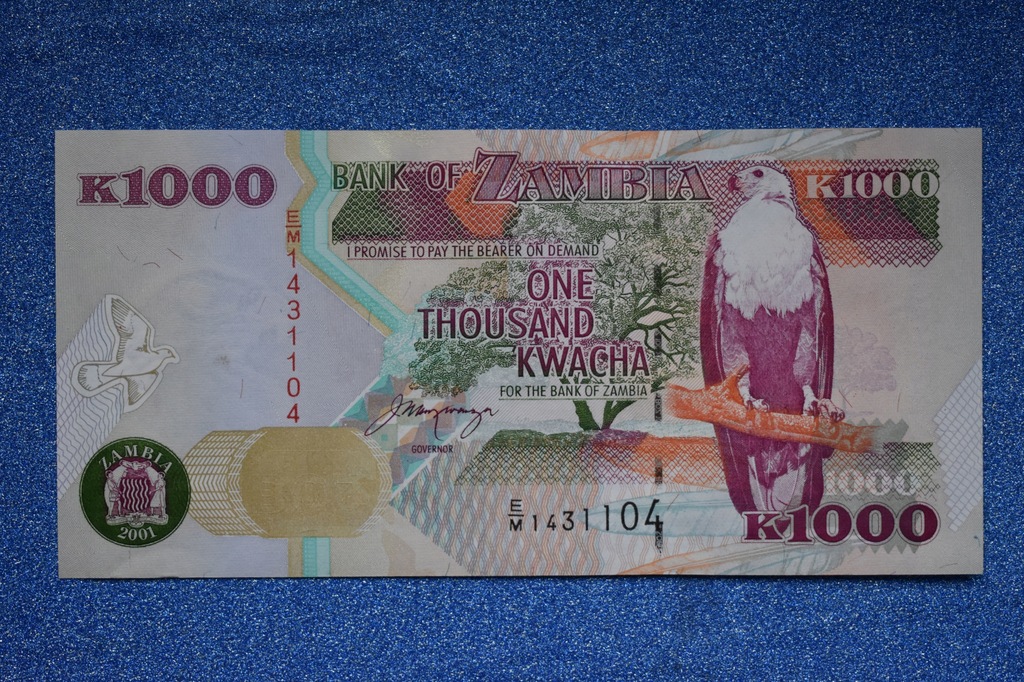 1000 KWACHA, ZAMBIA, 2001r, P-40b, UNC-