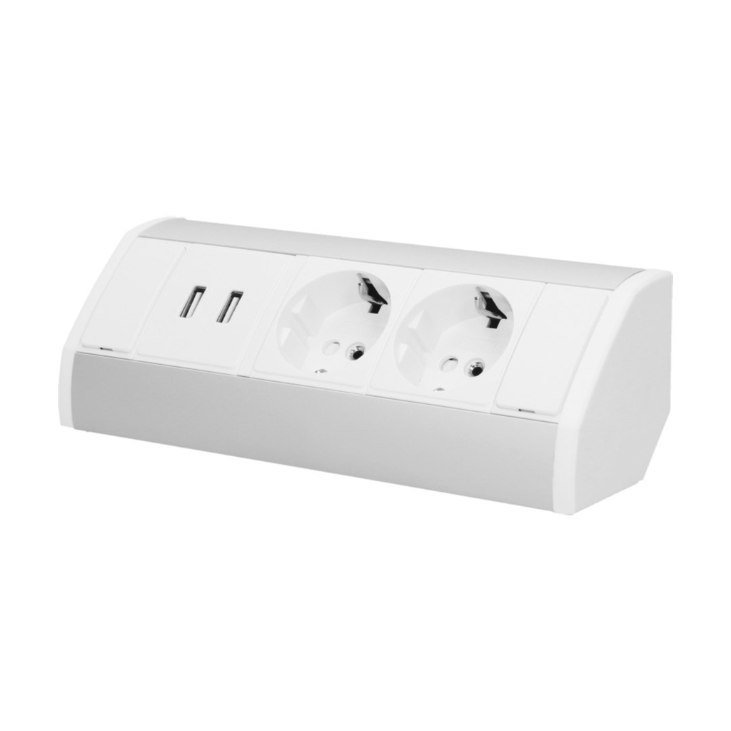 Gniazdo meblowe 2x2P+Z + USB, schuko, biało-srebrne