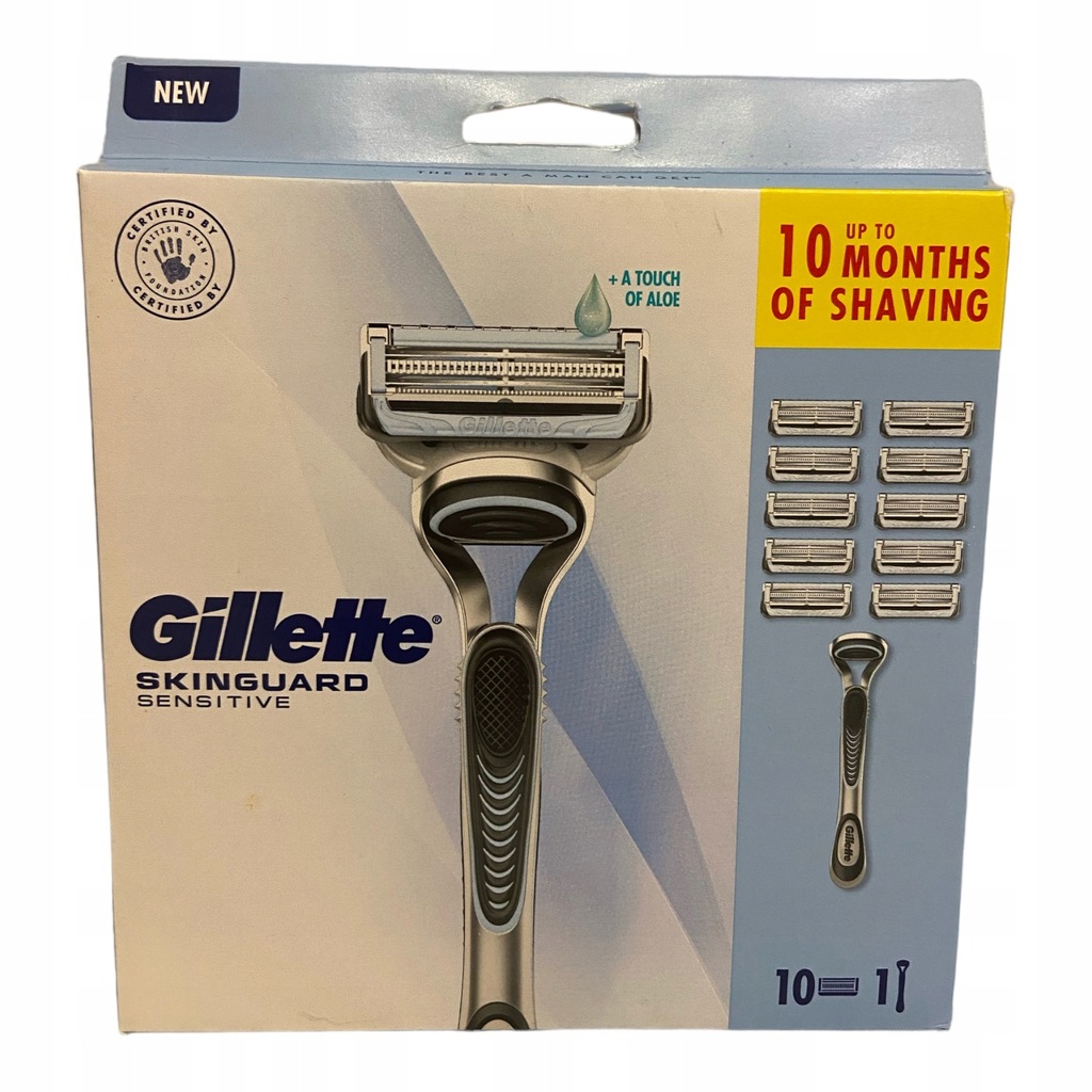 GILLETTE SKINGUARD SENSITIVE Zestaw do golenia rączka + 10 sztuk nożyków