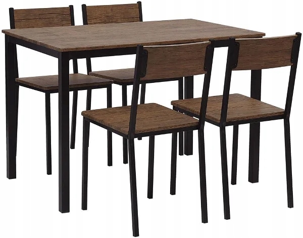 Zestaw stół i 4 krzesła z ciemnego drewna z czarnym HAMRY, 251907