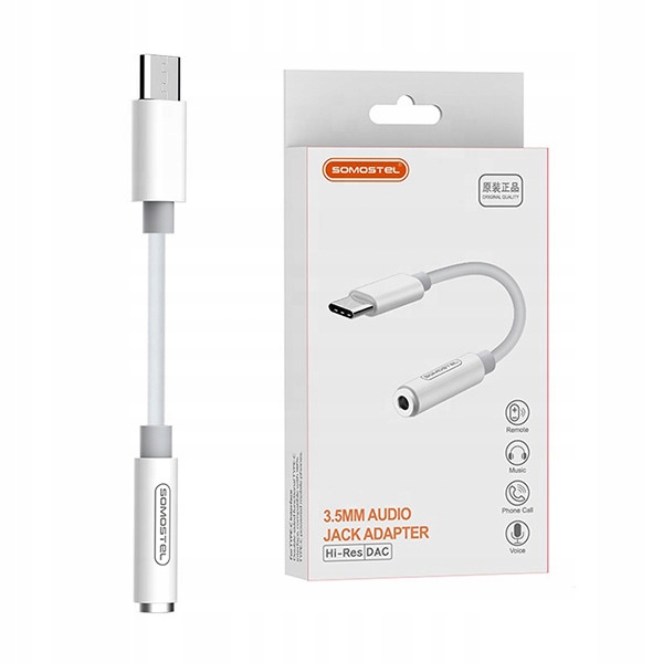 ADAPTER HF TYP-C SOMOSTEL BIAŁY SMS-BZ02 AUDIO JACK HI RES DAC ( NEW S24 )
