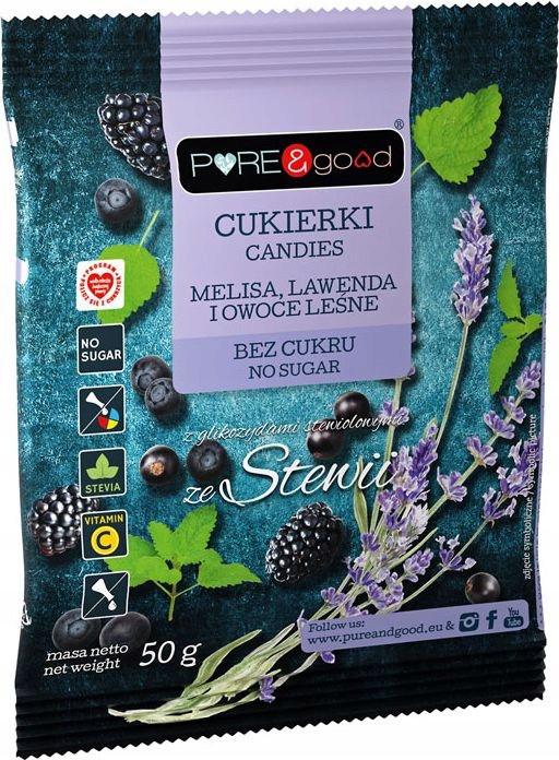 CUKIERKI Z MELISĄ, LAWENDĄ I OWOCAMI LEŚNYMI ZE STEWIĄ BEZ CUKRU 50 g - PUR