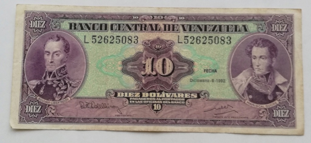 Wenezuela 10 boliwarów 1992