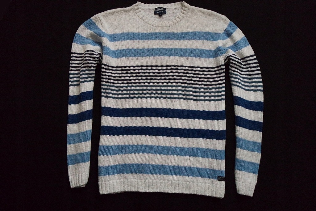 GANT sweter sweterek biały paski 53% LEN logo___XL