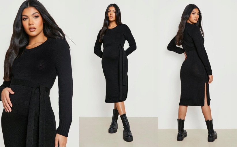 1E4A11 P27 BOOHOO MATERNITY CZARNA DZIANINOWA SUKIENKA MIDI XXL