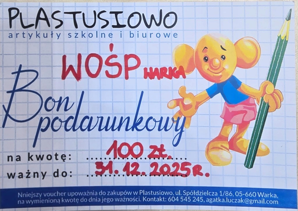 Bon podarunkowy do Sklepu Plastusiowo w Warce