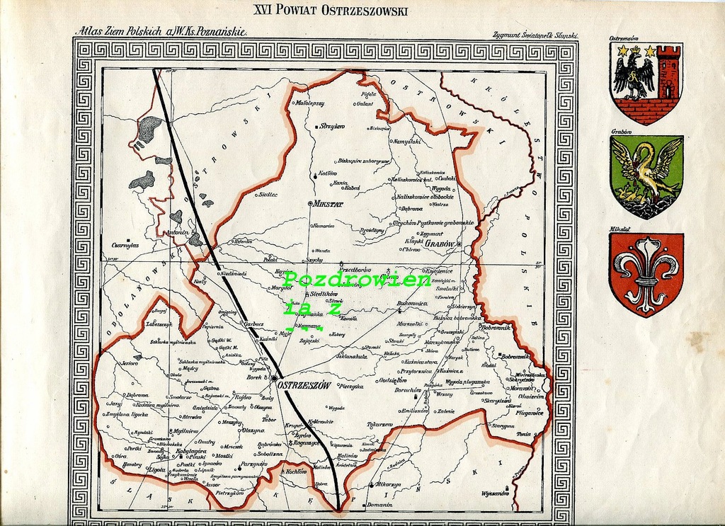 Powiat Ostrzeszowski. Ostrzeszów Mapa z 1911r 12764917345