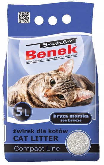 Żwirek Piasek WYDAJNY BEZPYŁOWY ZBRYLAJĄCY Super Benek Compact Zapachowy 5L