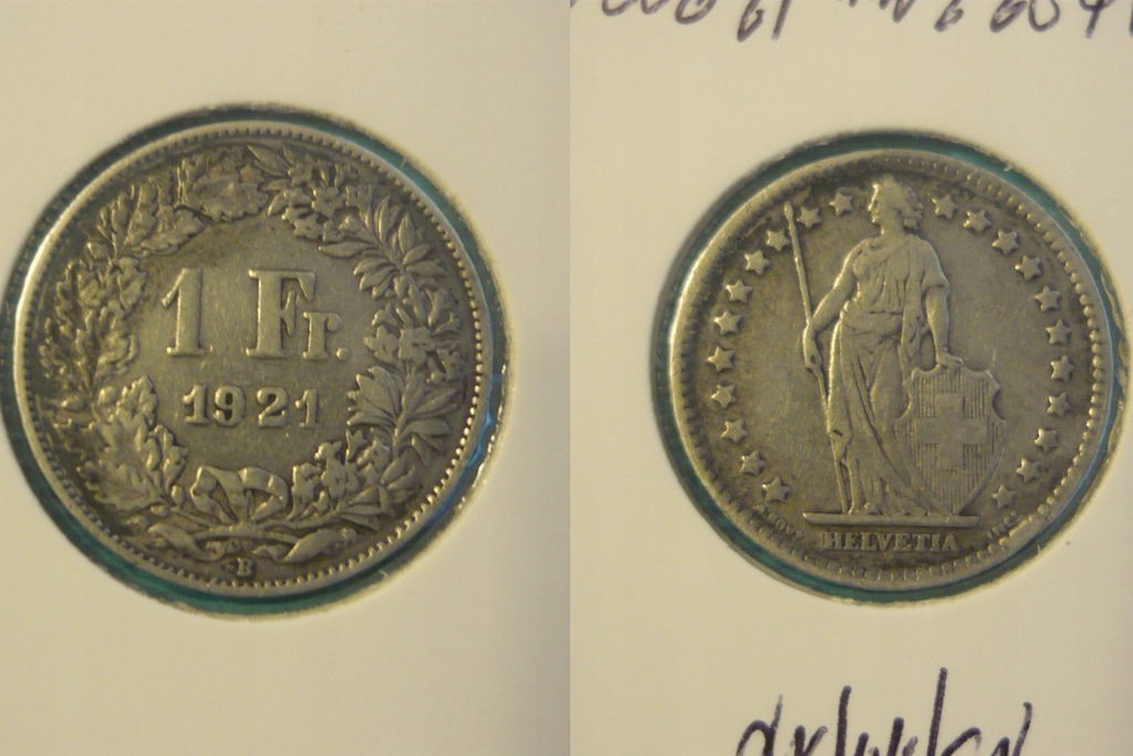 1 frank 1921 Szwajcaria moneta srebrna Ładny stan!