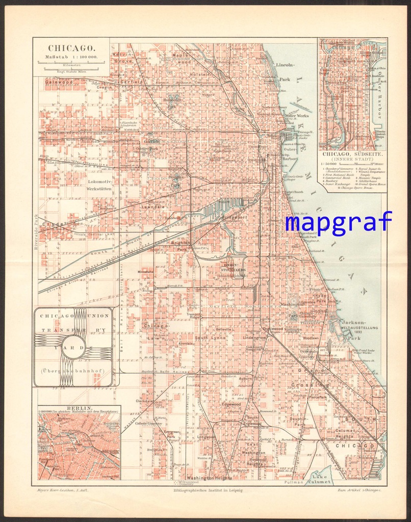 CHICAGO stary plan miasta z 1897 roku