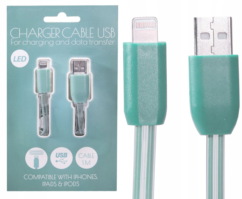 Kabel iPhone USB Podświetlany Zielony